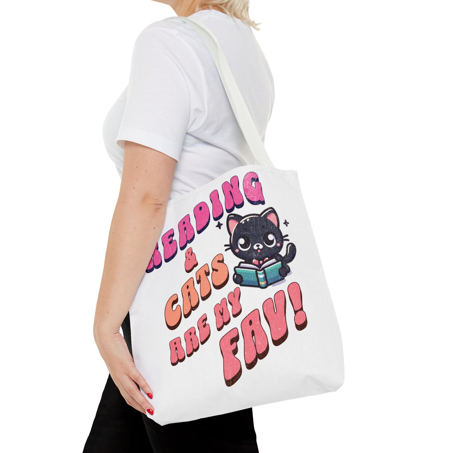 Book Lover Tote Bag,  Cute School Bag,  Black Cat tote, Library Tote, Bookish Tote Bag