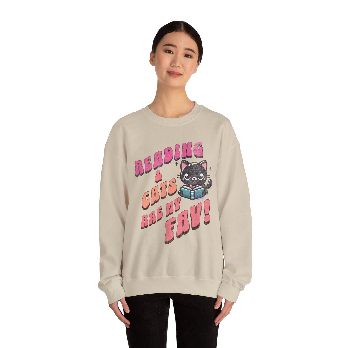 Cozy Reading Lover Cat Unisex Sweatshirt, Bookworm Gift, Feline Crewneck Jumper, Winter Sweater, Comfy Kitty Pullover