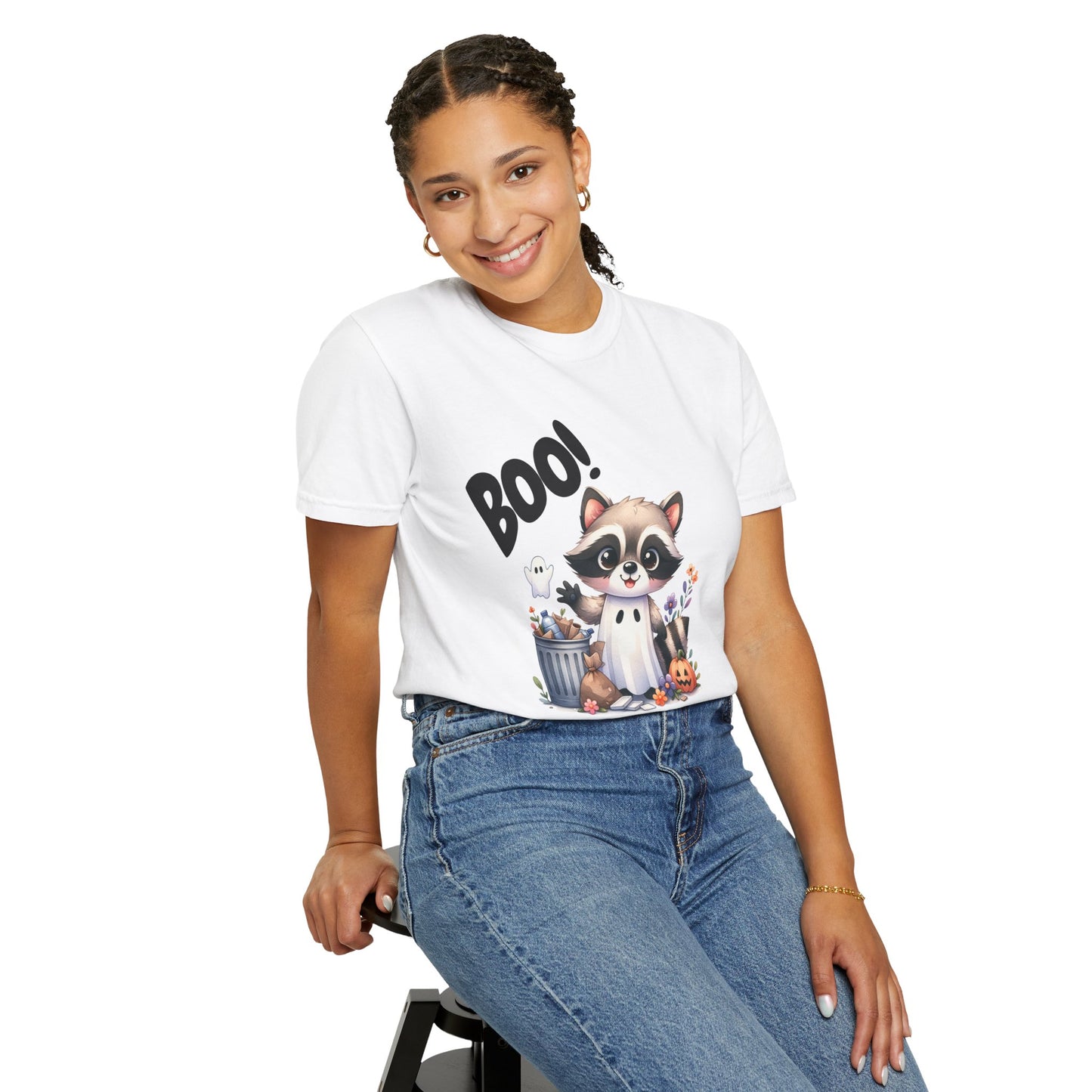 Funny Halloween Raccoon T-Shirt, Cute Graphic Tee, Spooky Animal Top for Men and Women, Novelty Halloween Costume Shirt, Unisex Garment-Dyed
