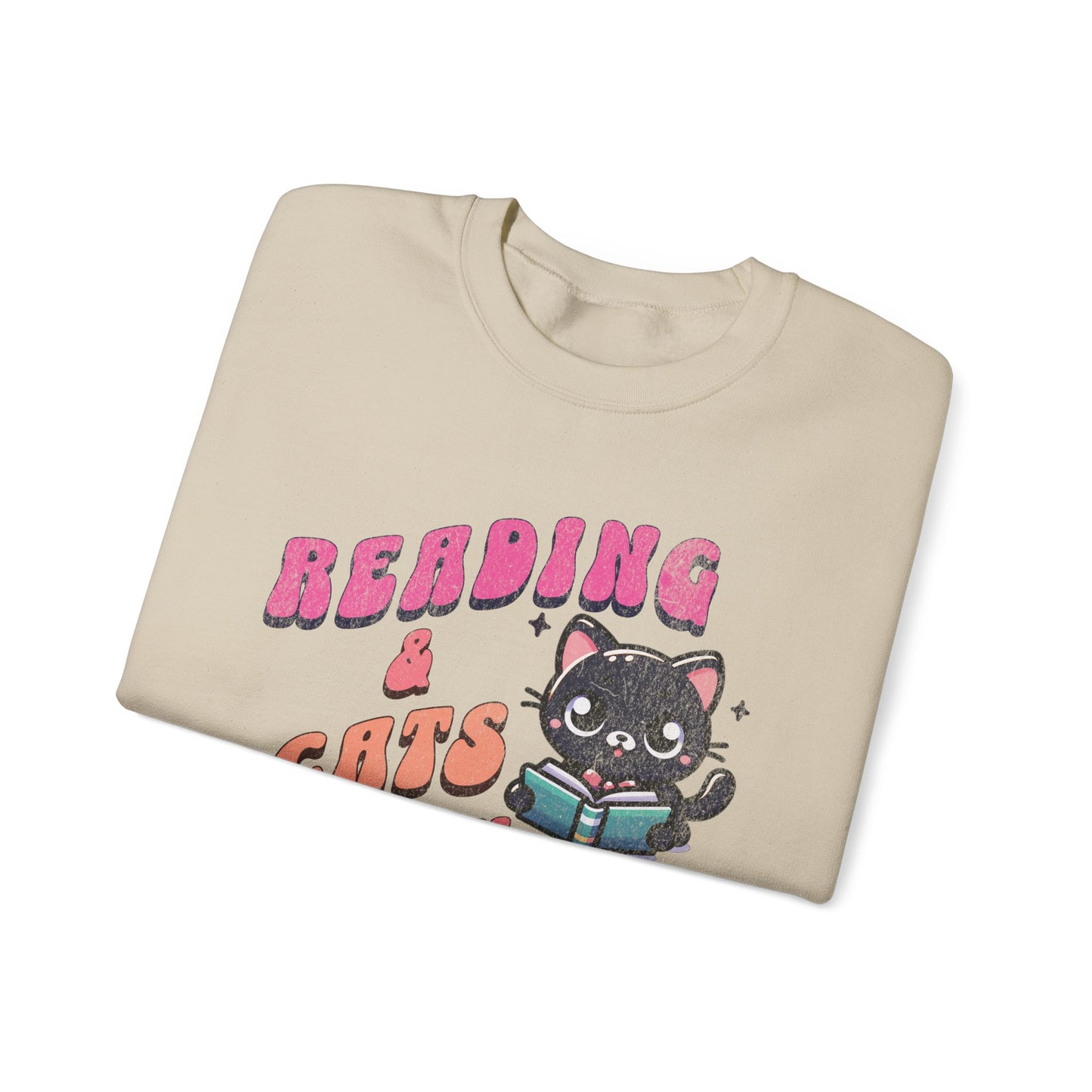 Cozy Reading Lover Cat Unisex Sweatshirt, Bookworm Gift, Feline Crewneck Jumper, Winter Sweater, Comfy Kitty Pullover
