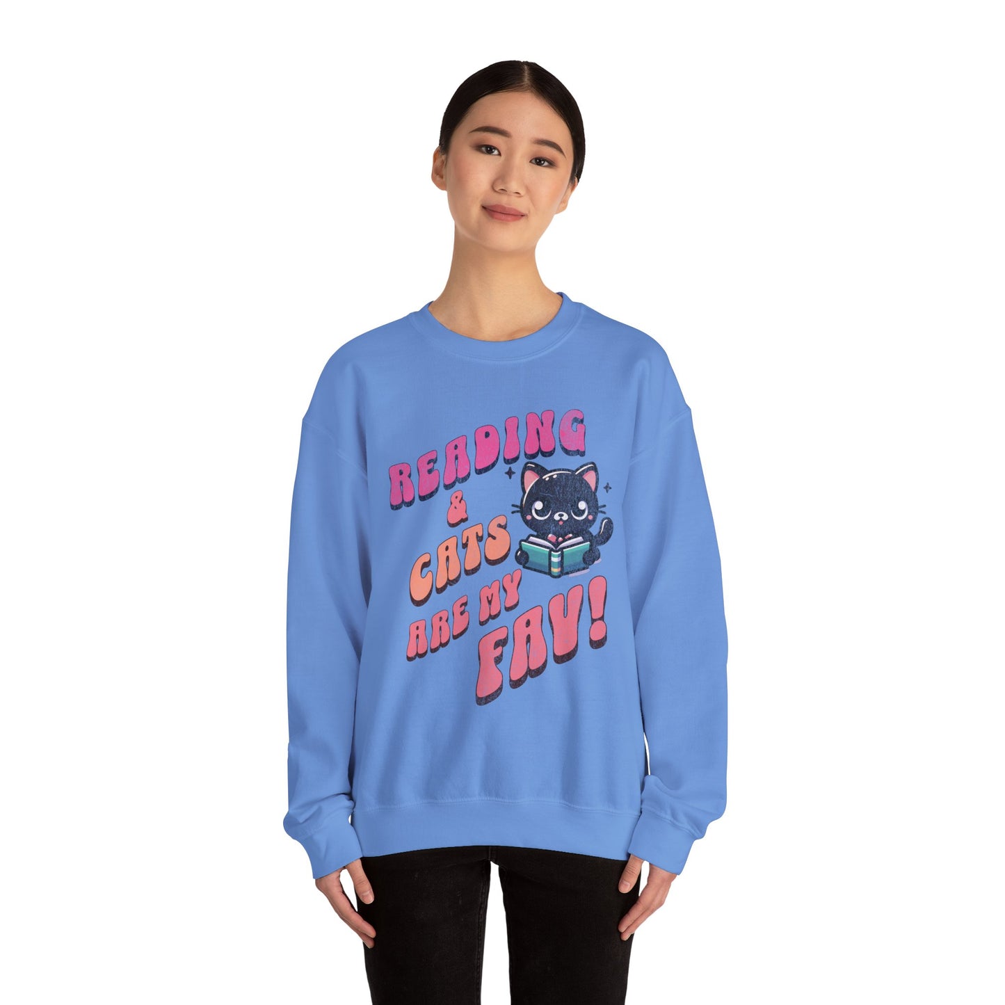 Cozy Reading Lover Cat Unisex Sweatshirt, Bookworm Gift, Feline Crewneck Jumper, Winter Sweater, Comfy Kitty Pullover