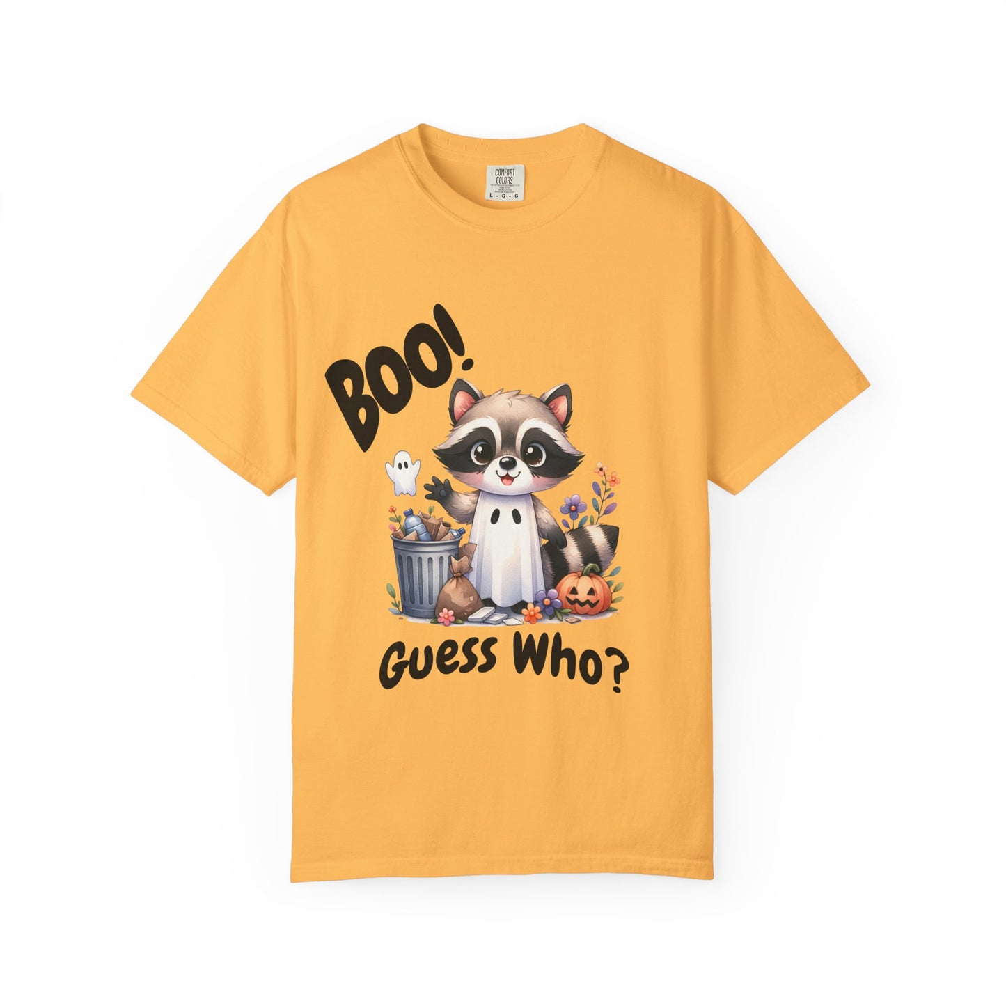Funny Halloween Raccoon T-Shirt, Cute Graphic Tee, Spooky Animal Top for Men and Women, Novelty Halloween Costume Shirt, Unisex Garment-Dyed