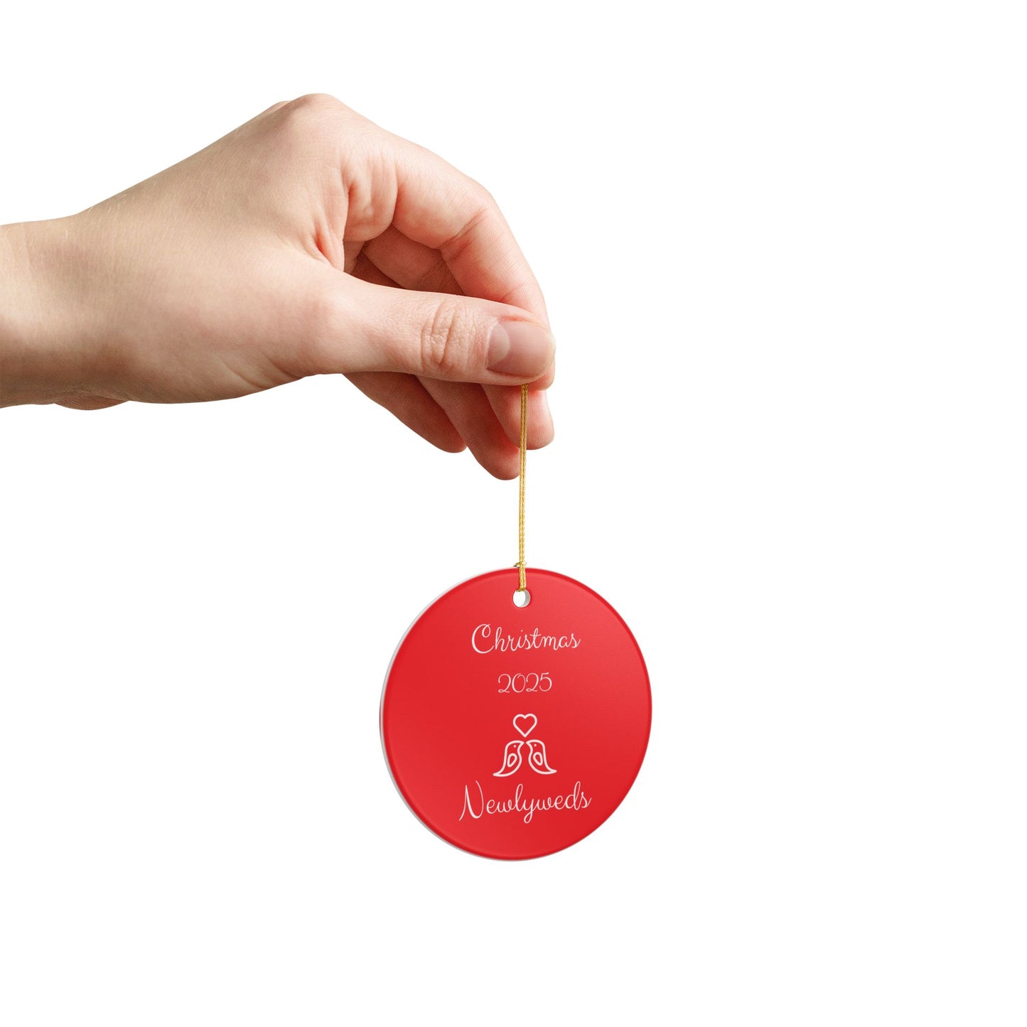 Ceramic Ornament, Newlywed Christmas Decoration, Couples Holiday Ornament, Festive Red Xmas Gift, Holiday Decor, Christmas Tree Ornament