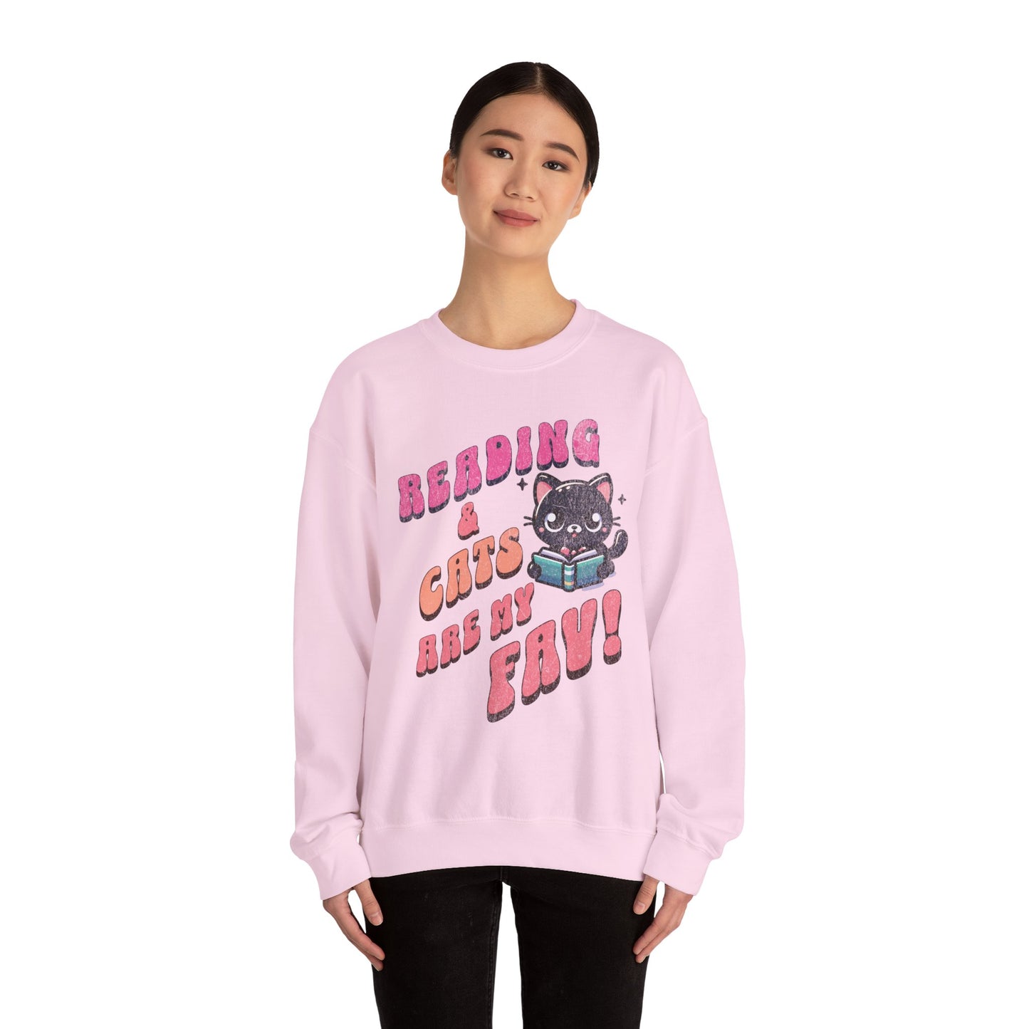 Cozy Reading Lover Cat Unisex Sweatshirt, Bookworm Gift, Feline Crewneck Jumper, Winter Sweater, Comfy Kitty Pullover