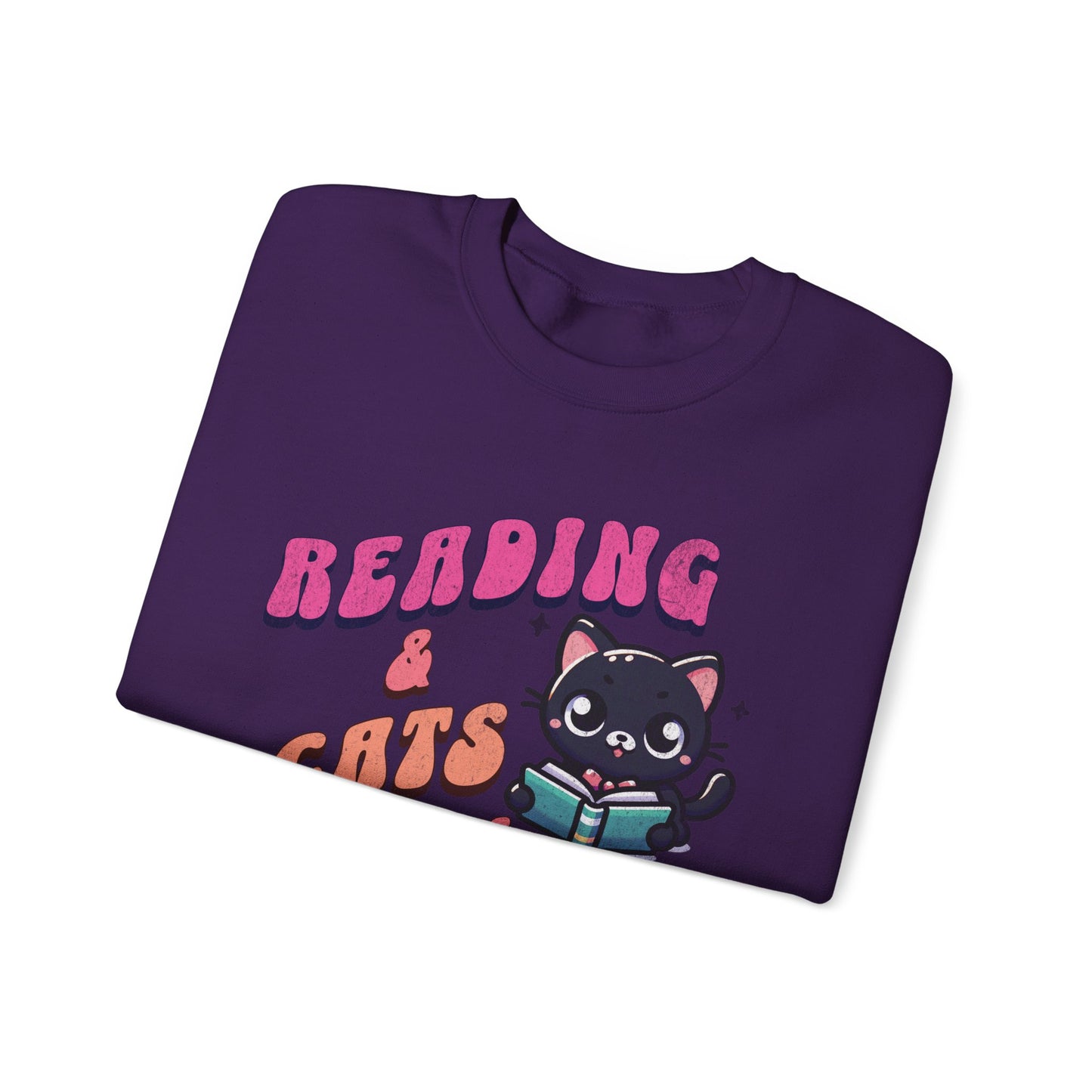 Cozy Reading Lover Cat Unisex Sweatshirt, Bookworm Gift, Feline Crewneck Jumper, Winter Sweater, Comfy Kitty Pullover