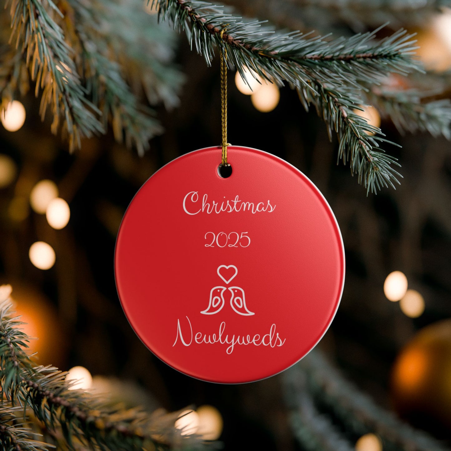 Ceramic Ornament, Newlywed Christmas Decoration, Couples Holiday Ornament, Festive Red Xmas Gift, Holiday Decor, Christmas Tree Ornament
