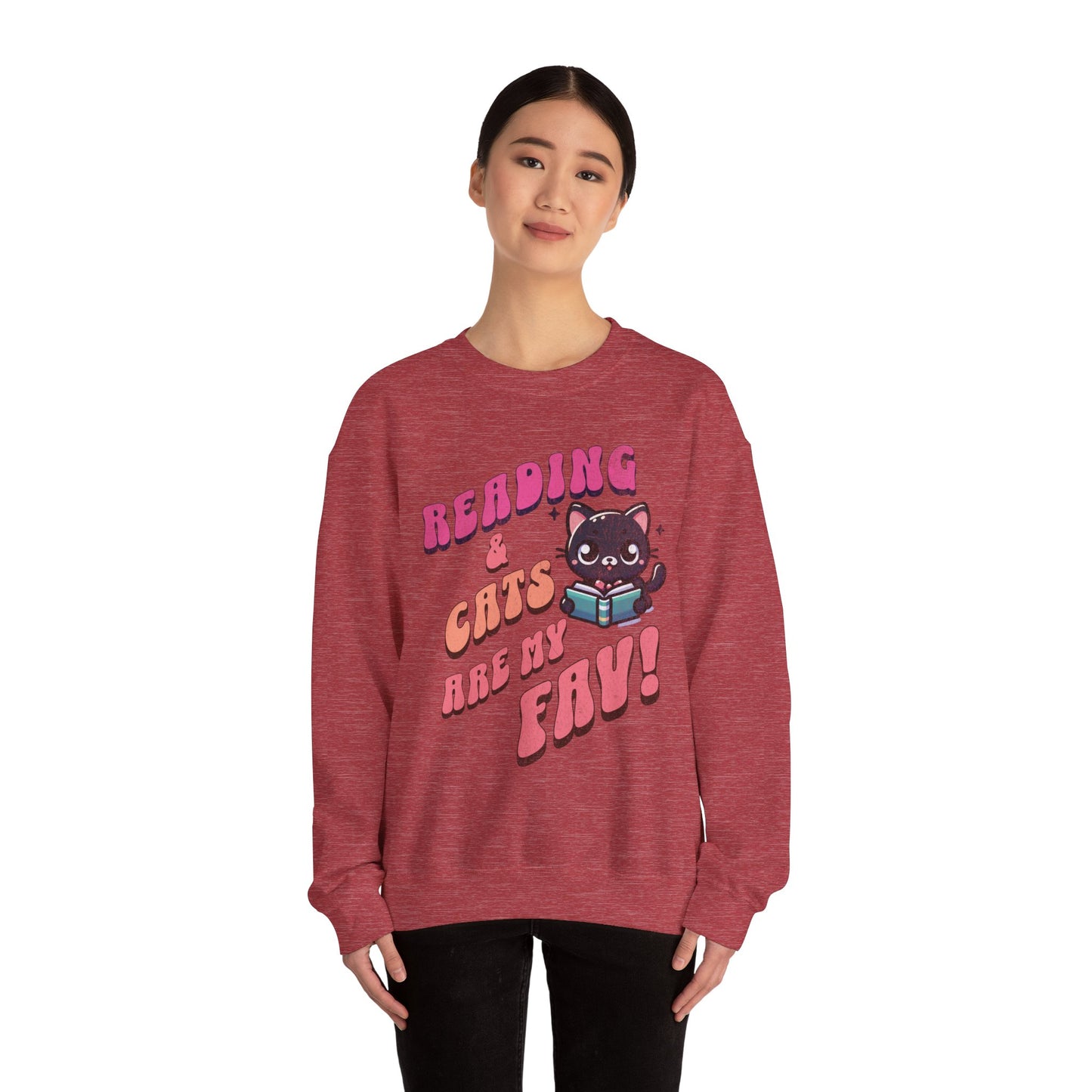 Cozy Reading Lover Cat Unisex Sweatshirt, Bookworm Gift, Feline Crewneck Jumper, Winter Sweater, Comfy Kitty Pullover