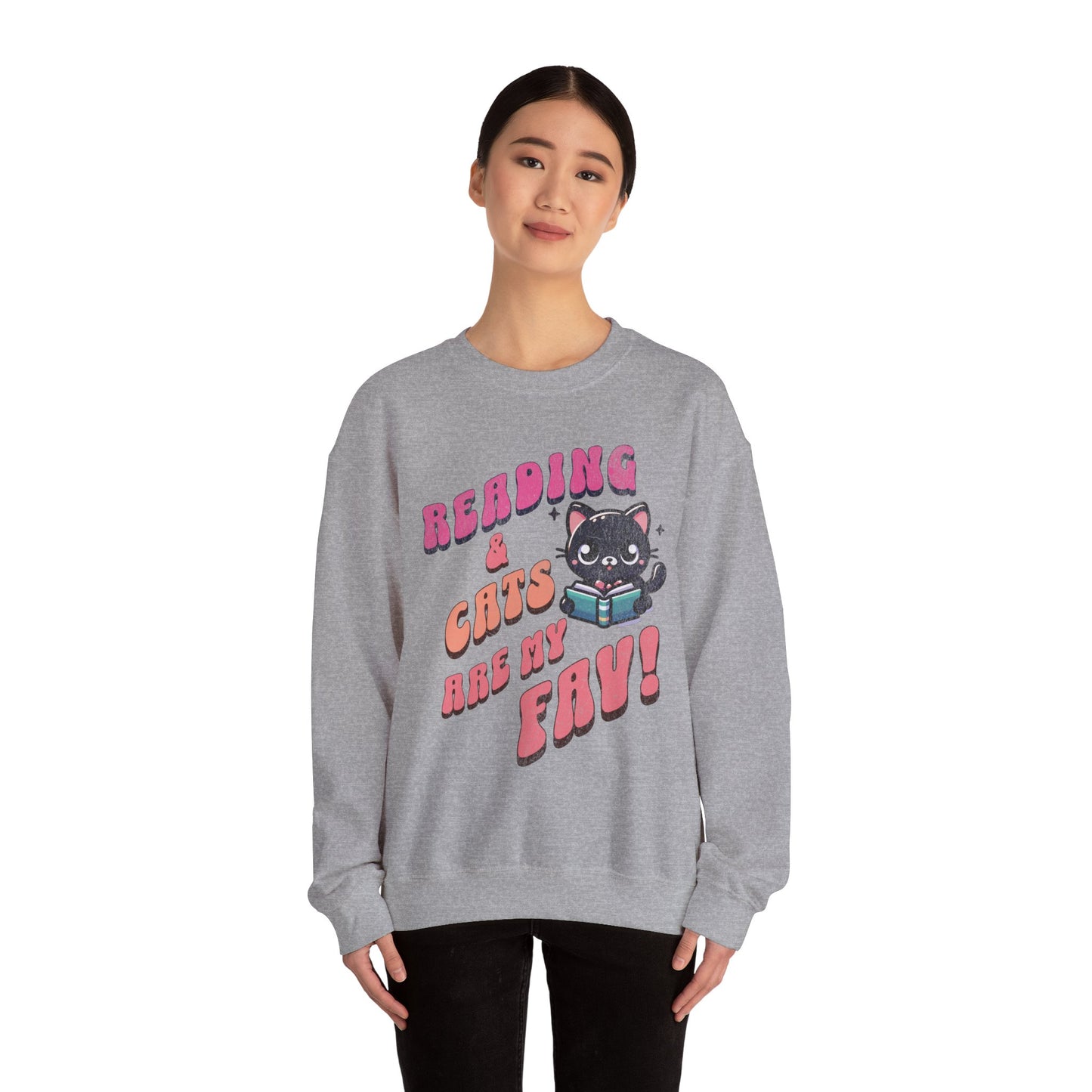 Cozy Reading Lover Cat Unisex Sweatshirt, Bookworm Gift, Feline Crewneck Jumper, Winter Sweater, Comfy Kitty Pullover