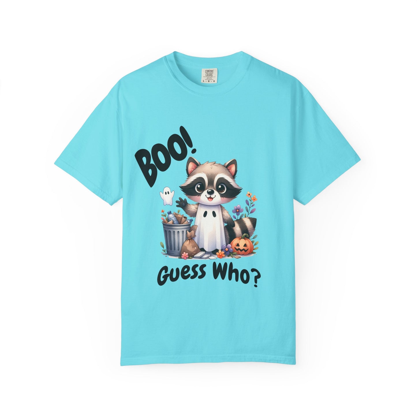 Funny Halloween Raccoon T-Shirt, Cute Graphic Tee, Spooky Animal Top for Men and Women, Novelty Halloween Costume Shirt, Unisex Garment-Dyed
