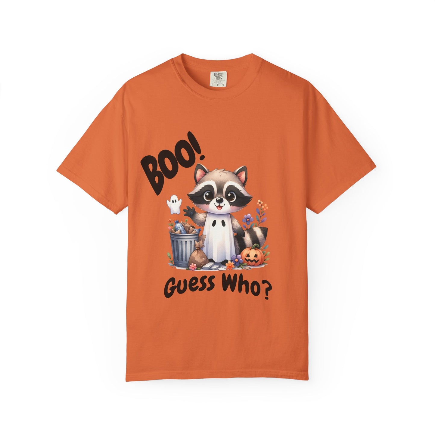 Funny Halloween Raccoon T-Shirt, Cute Graphic Tee, Spooky Animal Top for Men and Women, Novelty Halloween Costume Shirt, Unisex Garment-Dyed